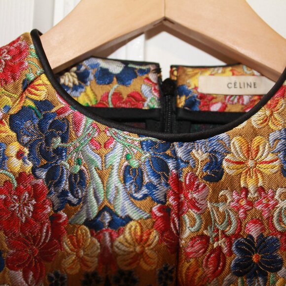 Extremely RARE $3000 CELINE by Phoebe Philo FLORAL BROCADE Mini DRESS - Picture 3 of 4